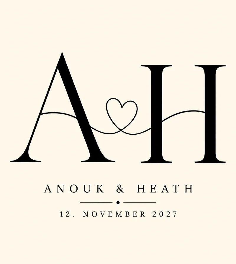 Hochzeitsschnaps Etikett mit Monogramm in Schwarz und Creme
